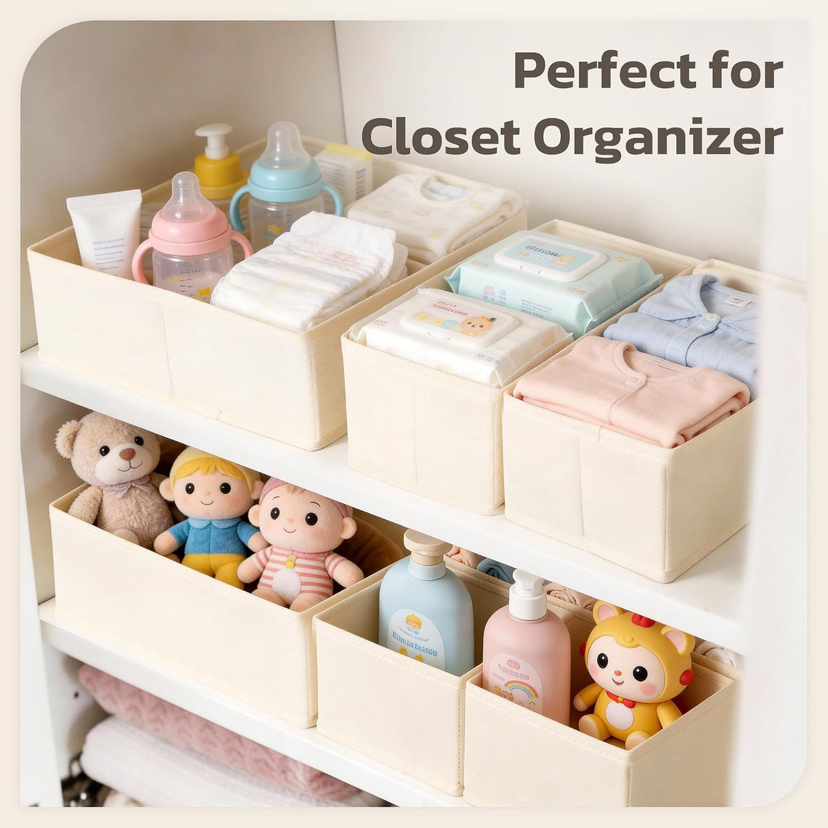 Drawer Organizer, 24 Pack Baby Dresser Organizer for Nursery, Foldable Closet Organizers and Storage Dresser Dividers for Clothes, Socks, Scarves, Ties (Beige)