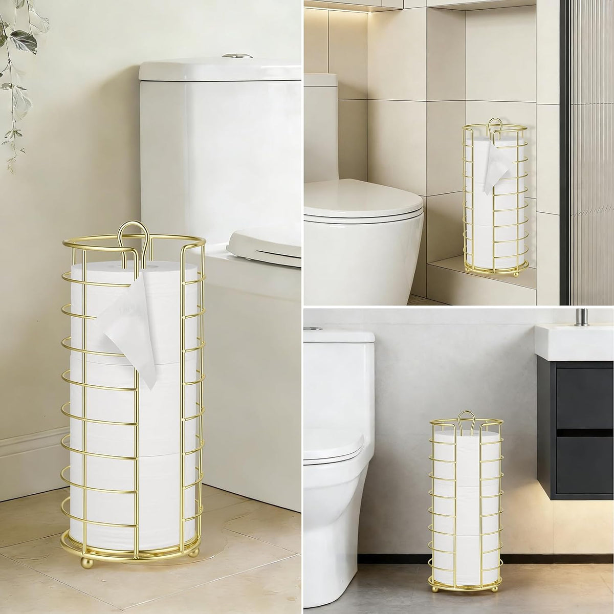 Toilet Paper Holder Stand,Freestanding,Gold