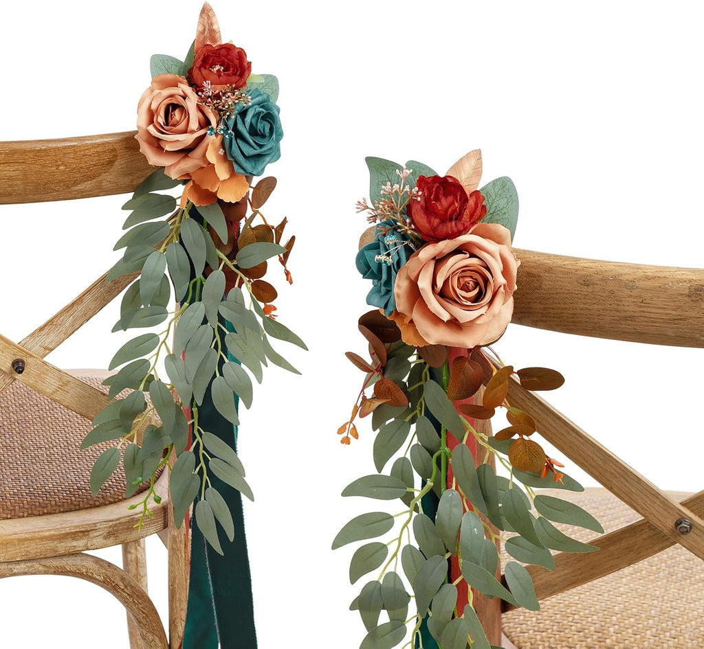 Ling's moment Pew Decorations for Fall Weddings, Teal Orange Aisle Flowers