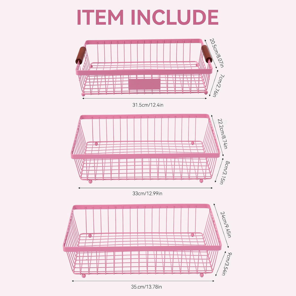 3-Tier Stackable Wire Basket with 2 Banana Hooks, Pantry Organizer for Kitchen Countertops, Cabinets & Under-Sink Spaces; Ideal for Storing Snacks, Fruits, Veggies, Onions, Potatoes, & More,Pink