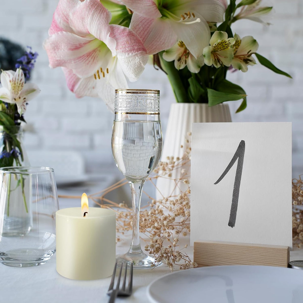 Pillar Candle Set 3, 3 x 3 inch Ivory, Decorated Rustic Dinner unscented Candles, Ideal for Wedding or Large for Home interiors