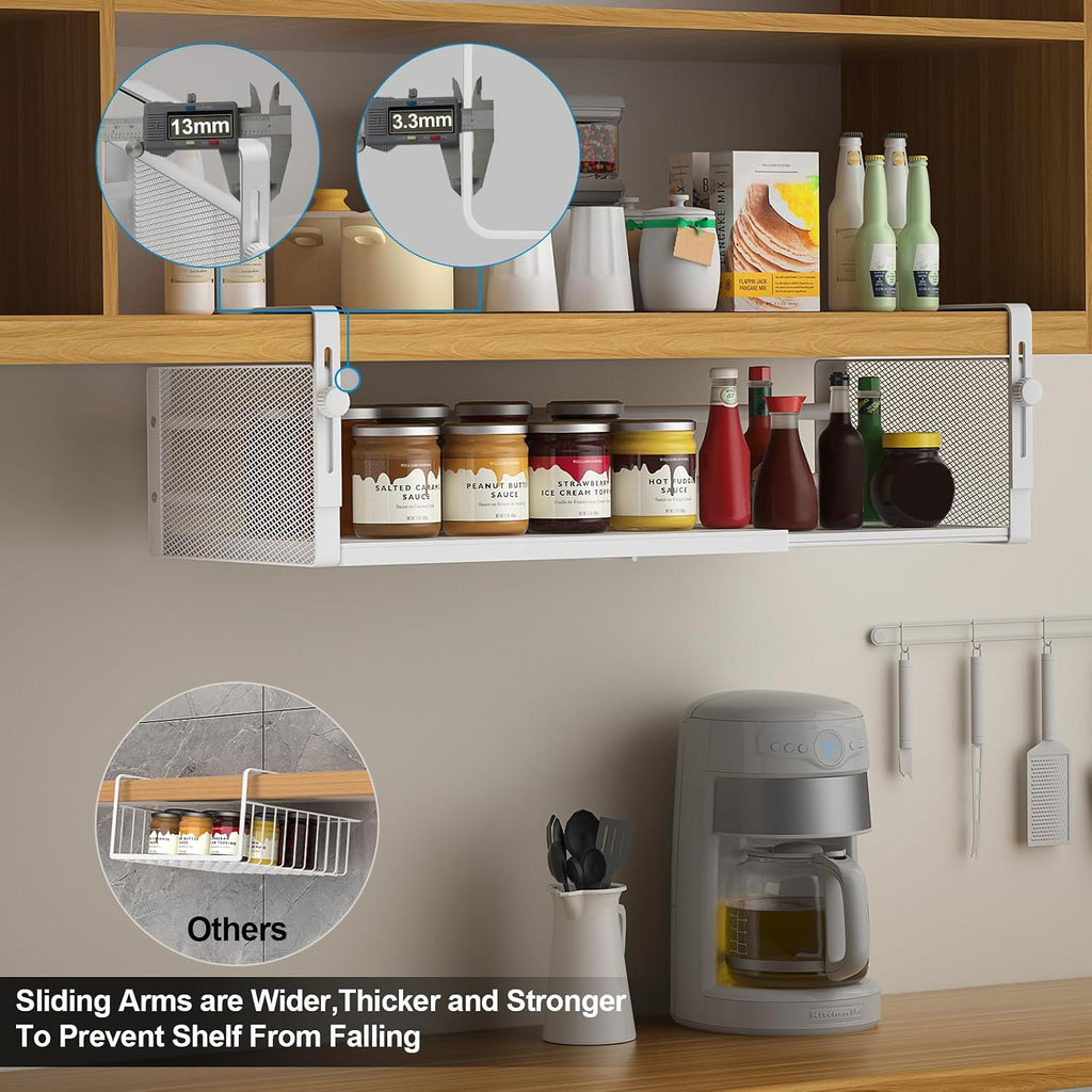 AmonHouseware 2Pack Expandable Under Shelf Storage Basket Organizer, White