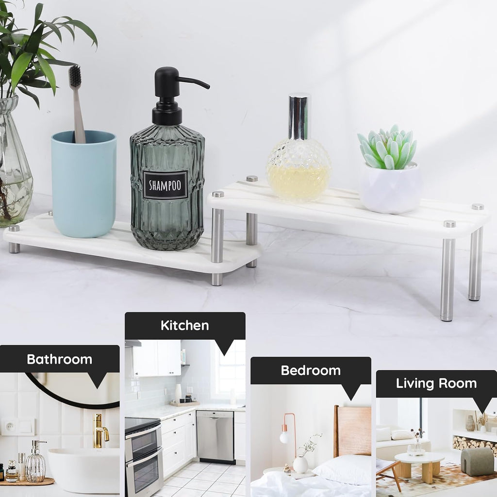 Segbeauty 2 Tier Fast Dry Diatomaceous Vanity Tray, 11x4.3in Water Absorbing Stone Drying Tray, Quick Drying Bathroom Counter Dish Soap Dispenser Rack, Kitchen Counter Sink Organizer Sponge Holder