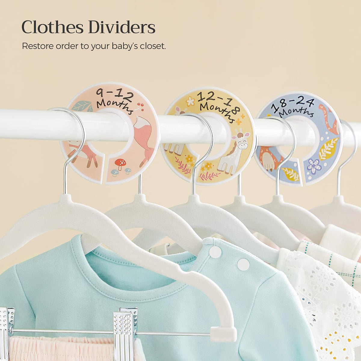 SONGMICS 30 Pack Baby Hangers, Non-Slip Pants Hangers with Clips
