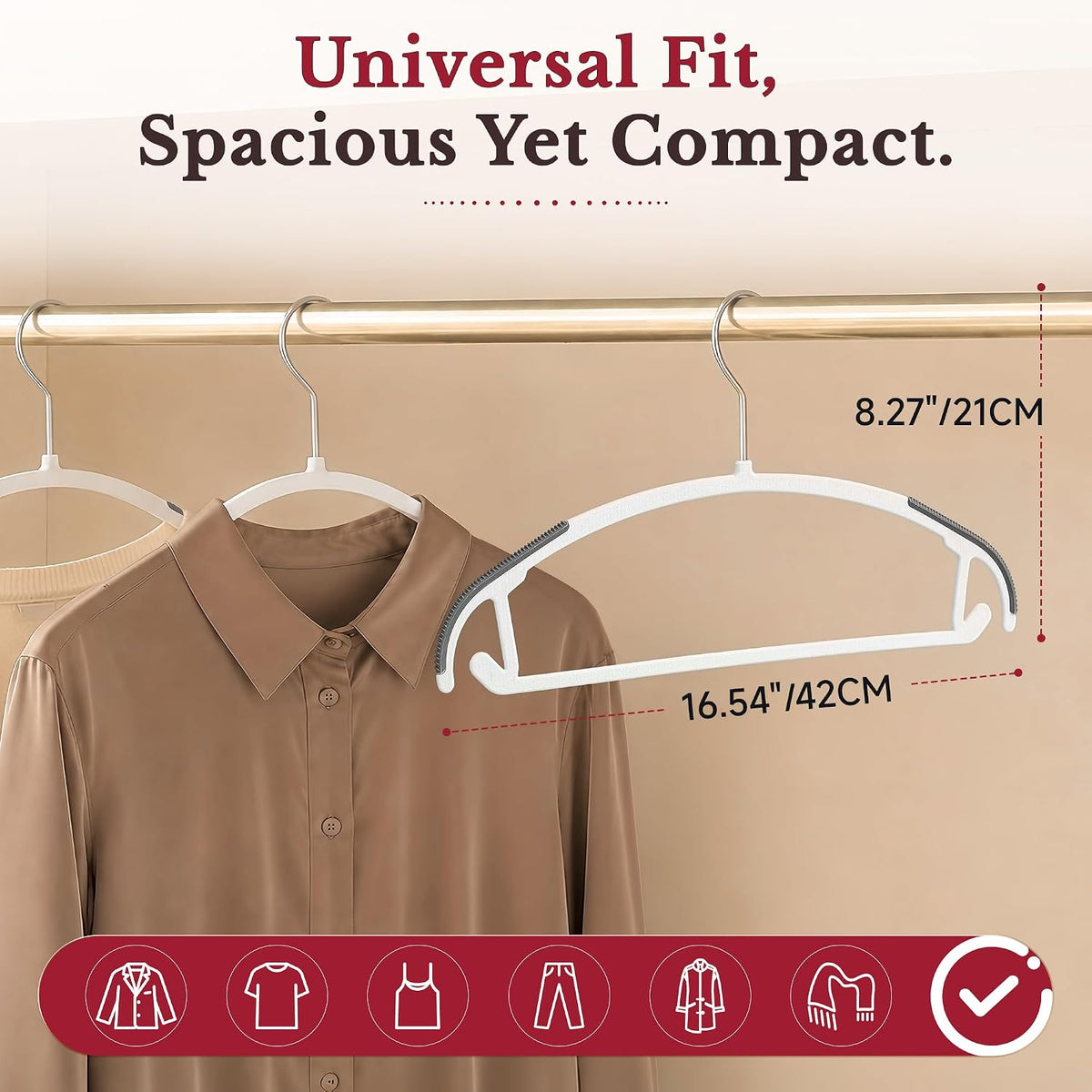 30 Pack Slim Plastic Clothes Hangers, Ultra-Slim Non Slip Rubber Pad
