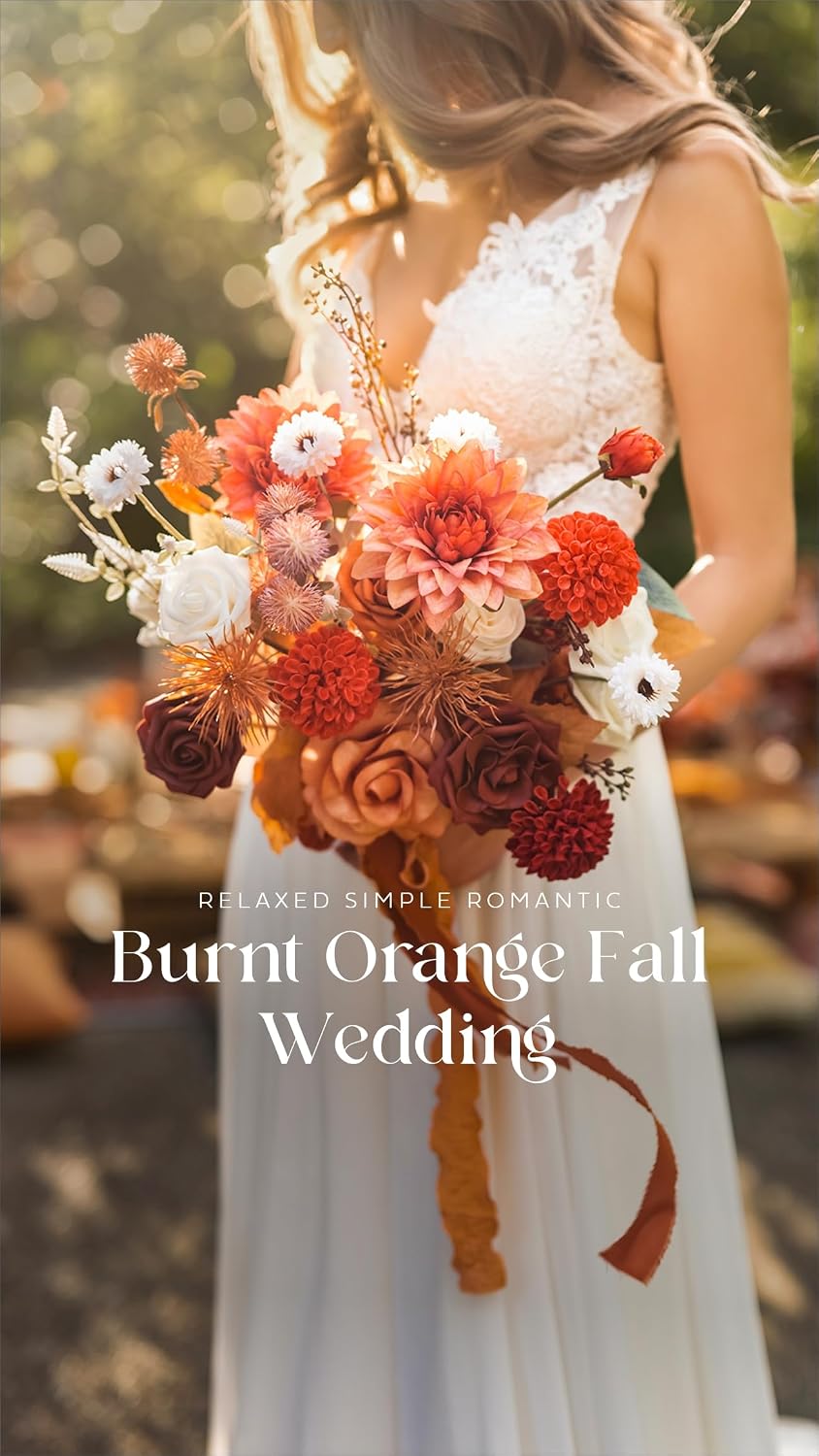 Ling's moment Terracotta Artificial Dahlias, Silk Wedding Flowers, 9 pcs