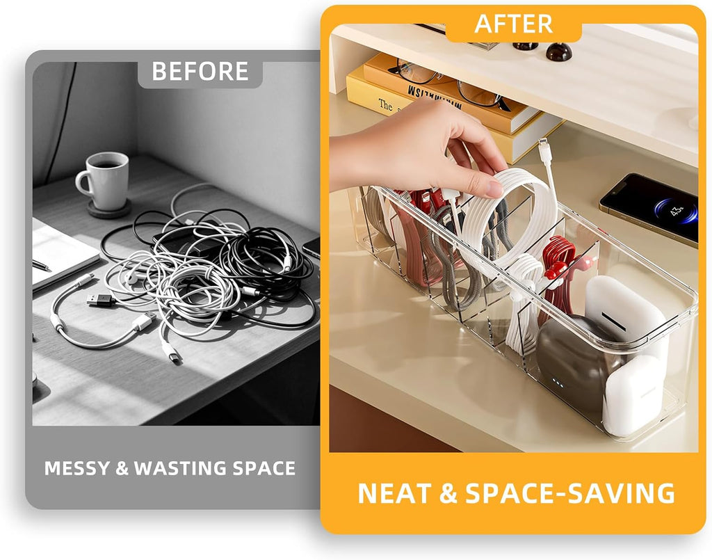 Desktop Charger Cord Storage Organizer Box Cable Organizer Box With Lid