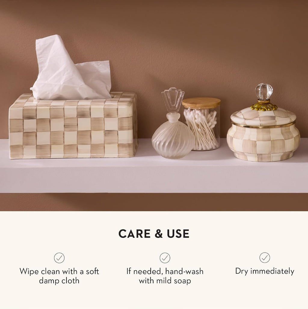 MACKENZIE-CHILDS Enamel Tissue-Box Cover, Brown-and-White Mocha Check