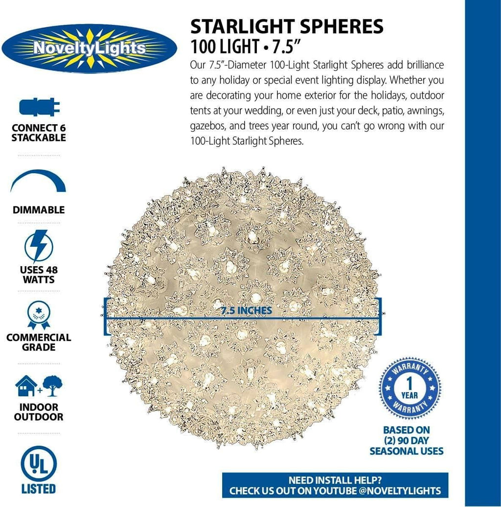 Novelty Lights 7.5in 100 Light Clear Starlight Sphere, Ornament Ball