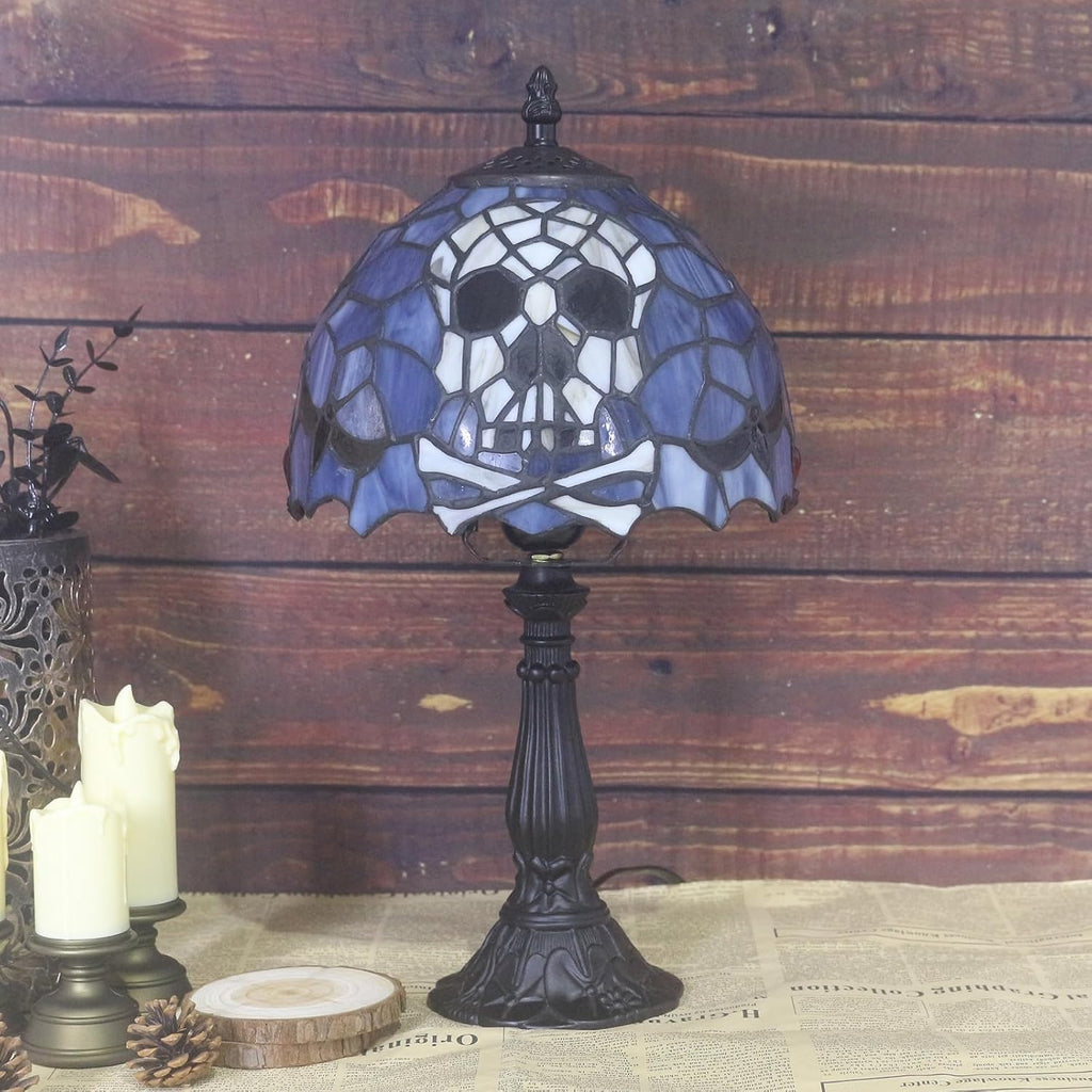 Tiffany Style Table Lamp,Stained Glass Skull Desk Lamp(8x8x15inch)
