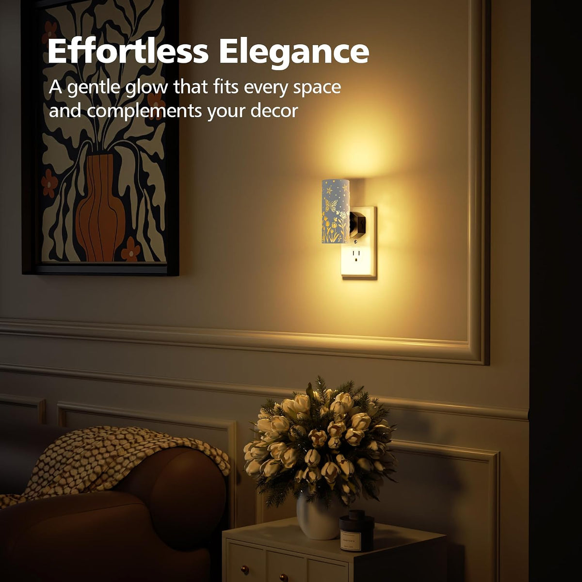 LED Night Lights Plug in, Bright Nightlights, White Butterfly
