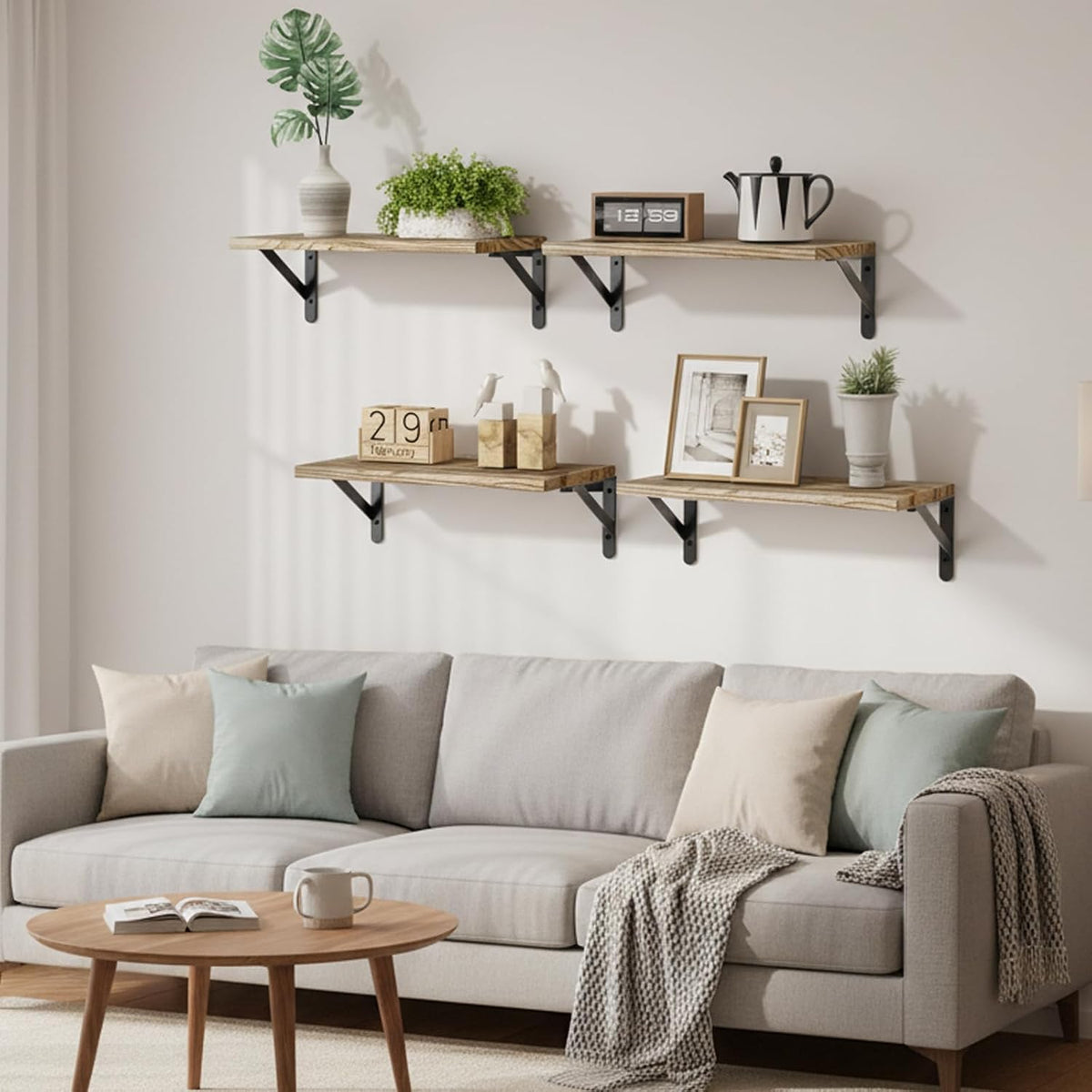Fixwal Wall Floating Shelves for Decor (Light Brown, Set of 4, 16.5 Inch)