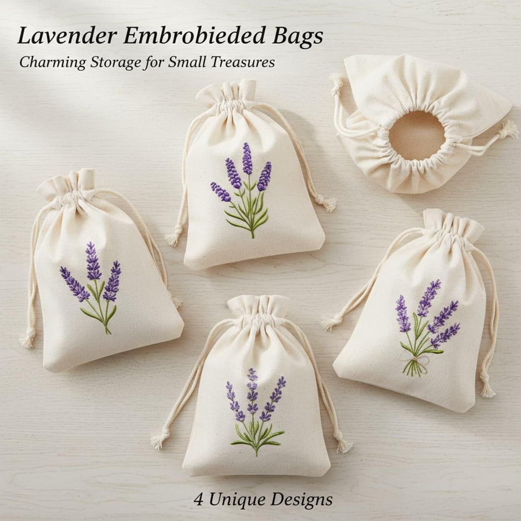 24 Pcs Sachet Bags Empty Small Sachet Bags for Fragrance Handmade Scent Sachets Lavender Pattern(13x18cm, Natural Cotton)