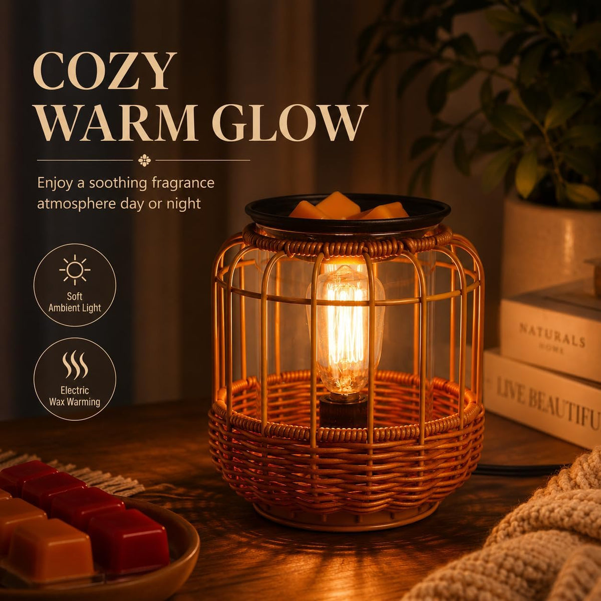 Rattan Wax Melt Warmer Electric Wax Warmer for Scented Wax Cubes