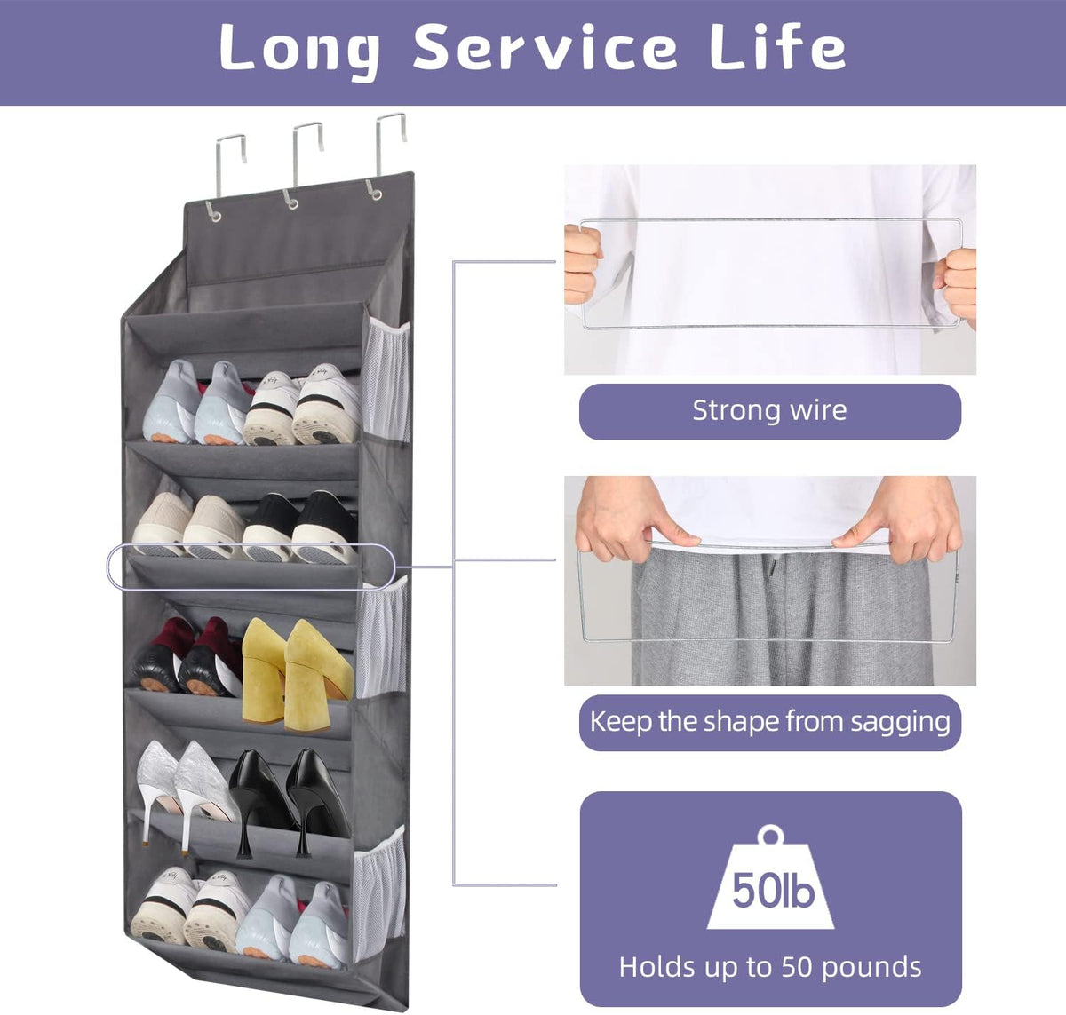 Over the Door Shoe Rack Organizer – Hanging Storage for 12 Pairs of Shoes, 6 Mesh Pockets + 6 Deep Large Pockets, 50lbs Capacity, for Closet, Bedroom, Dorm, Narrow Door (1 Pack)