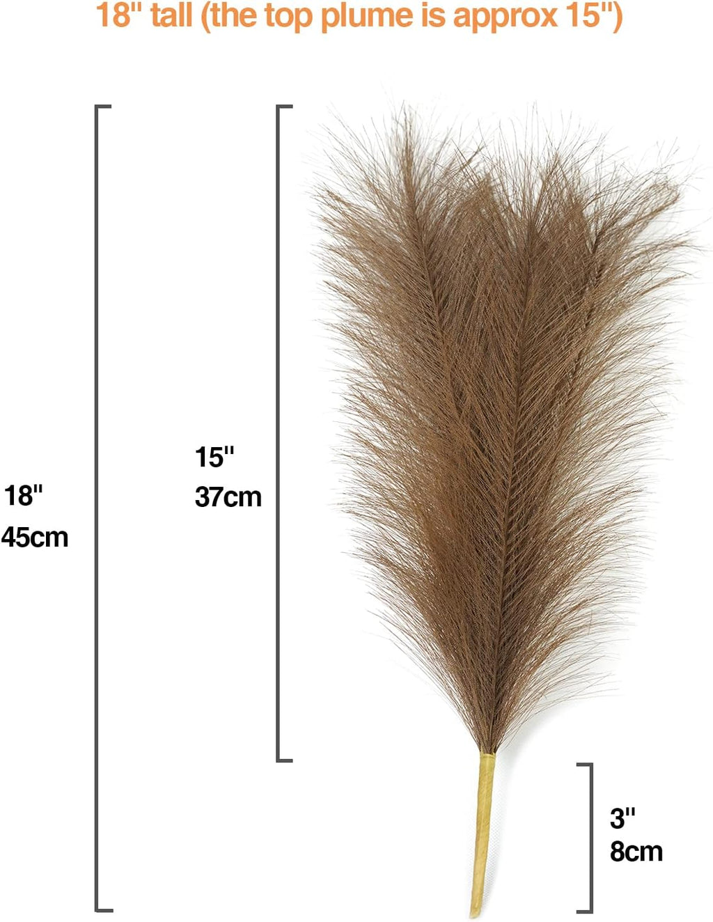 Faux Pampas Grass, 6 Stems Artificial Pampas Grass Decor Flurry Pompous Grass for Small Vase Boho Home Decor/Wedding Arrangements/Rustic Decor 18''/45cm (Dark Tan)