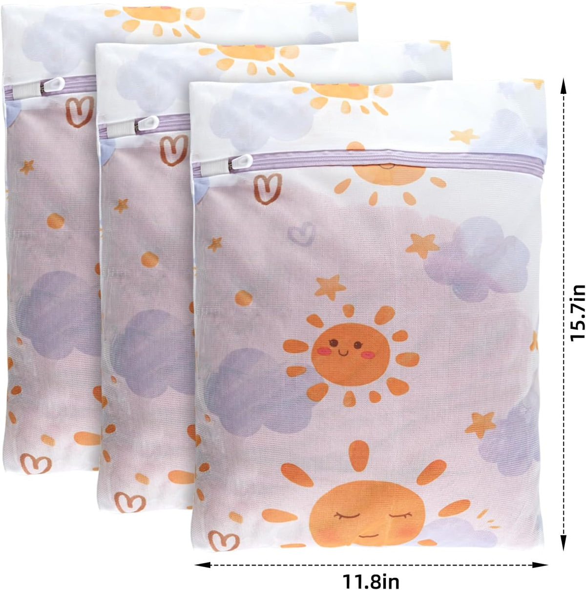 3Pcs Durable Mesh Laundry Bag, Durable Laundry Bags with Premium Zipper (Sunny)