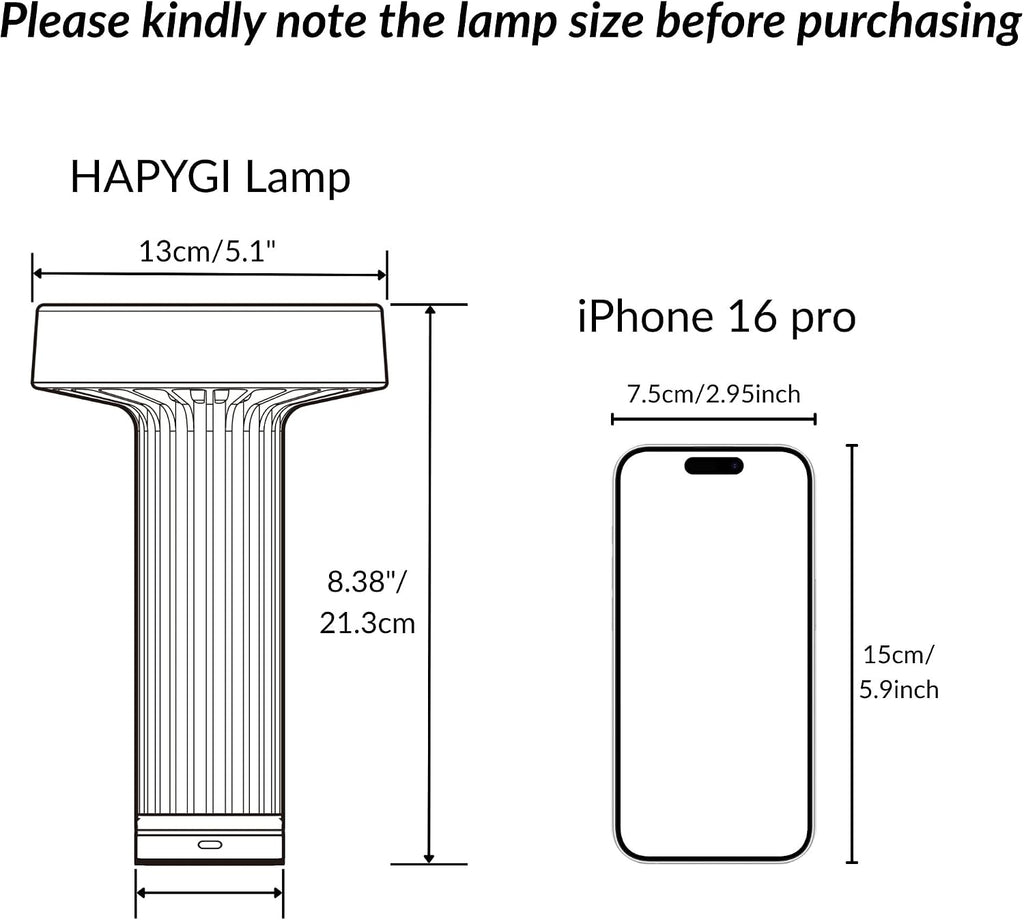 HAPYGI Cordless Table Lamp–Touch Sensor with Stepless Dimming, 5200mAh Rechargeable Battery & 100% Aluminum Body, Modern Minimalist Portable Night Light for Bedroom, Nightstand, Home Decor (Grey)