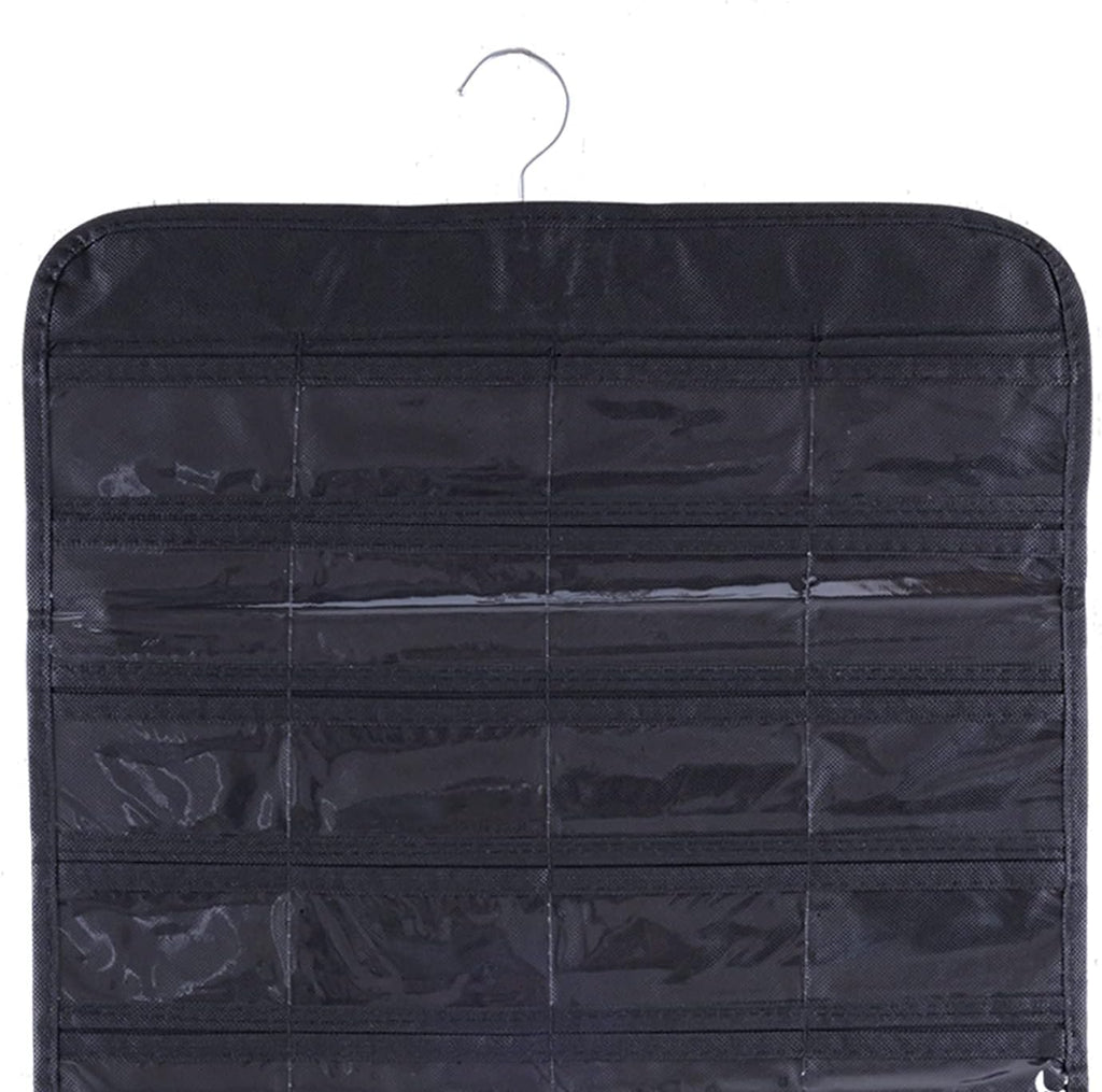 Cemueo Hanging Jewelry Organizer, Double Sided 80 Pocket Jewelry Chain Storage Bag 2 Layer of Fabric Jewelry Organizer Holder for Necklace Bracelet Earring Ring Chain Knitting Tool-Black
