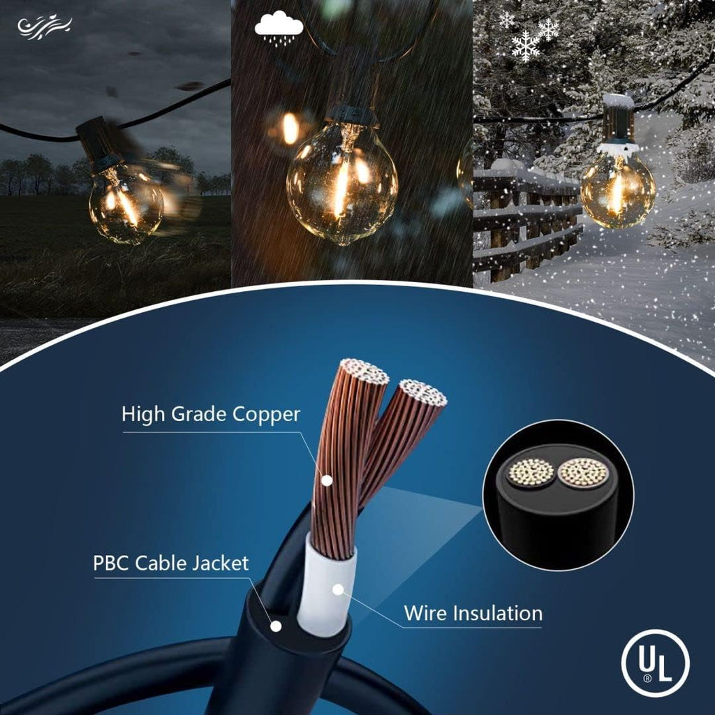 100ft Outdoor String Lights Waterproof Patio Lights,Shatterproof Led Outside Globes UL Listed Exterior, Indoor Lighting Backyard Bistro Party