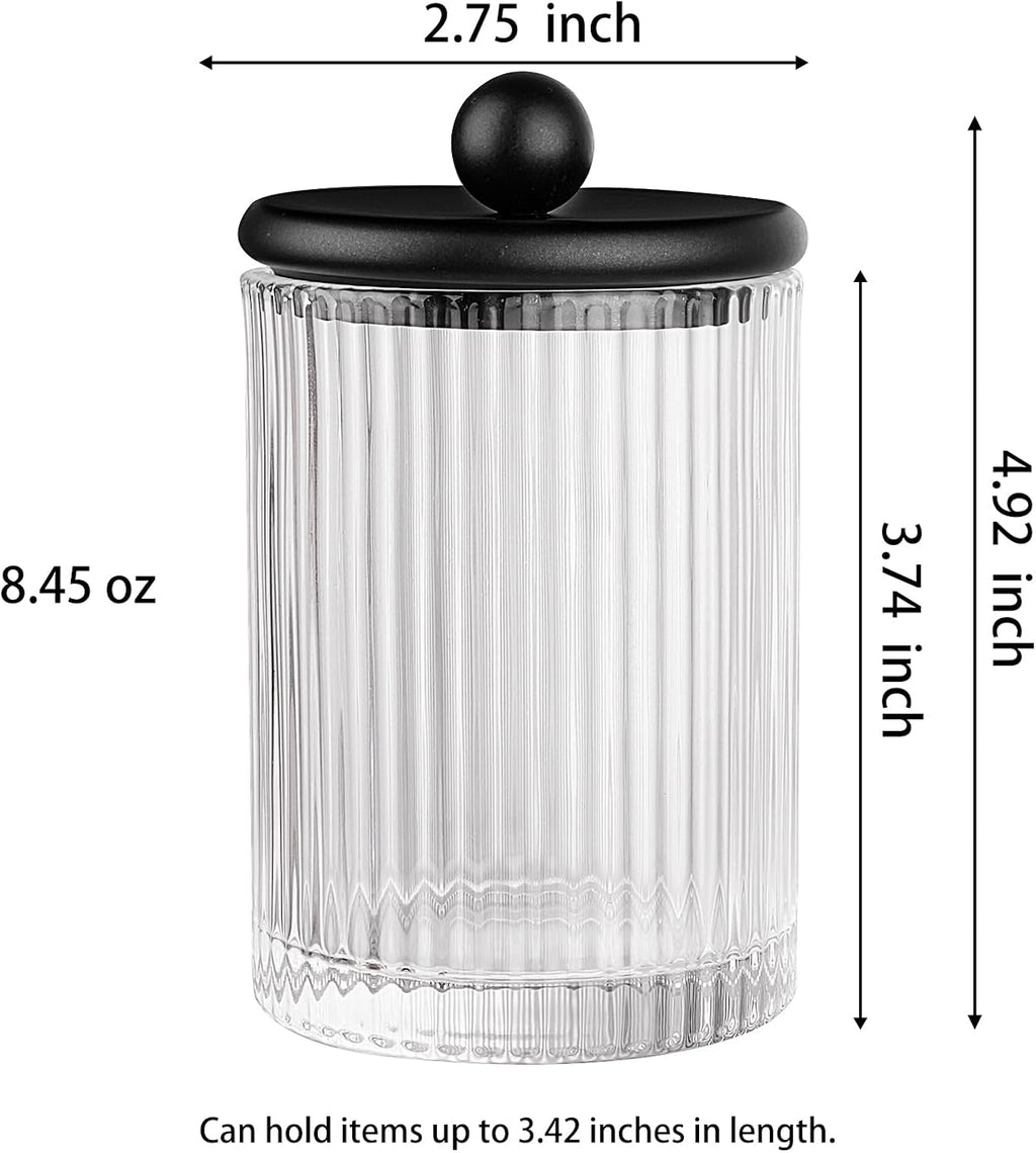 3 Pack Glass Qtip Holder Dispenser Set with Matte Black Metal Lid