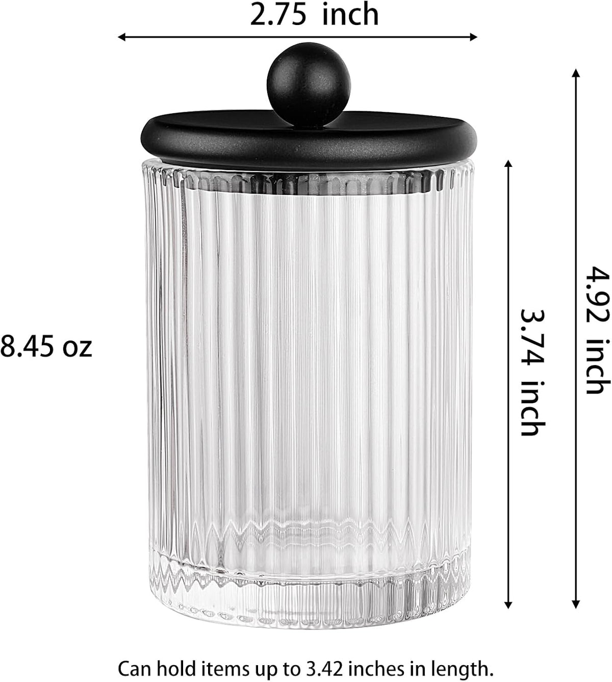 3 Pack Glass Qtip Holder Dispenser Set with Matte Black Metal Lid