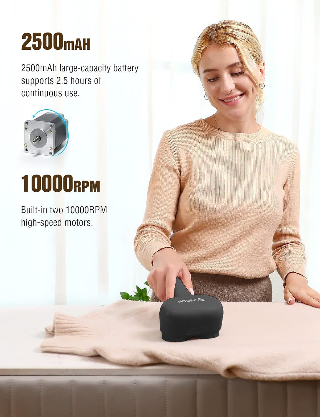 VASSON Fabric Shaver for Clothes and Furniture, Rechargeable Lint Remover