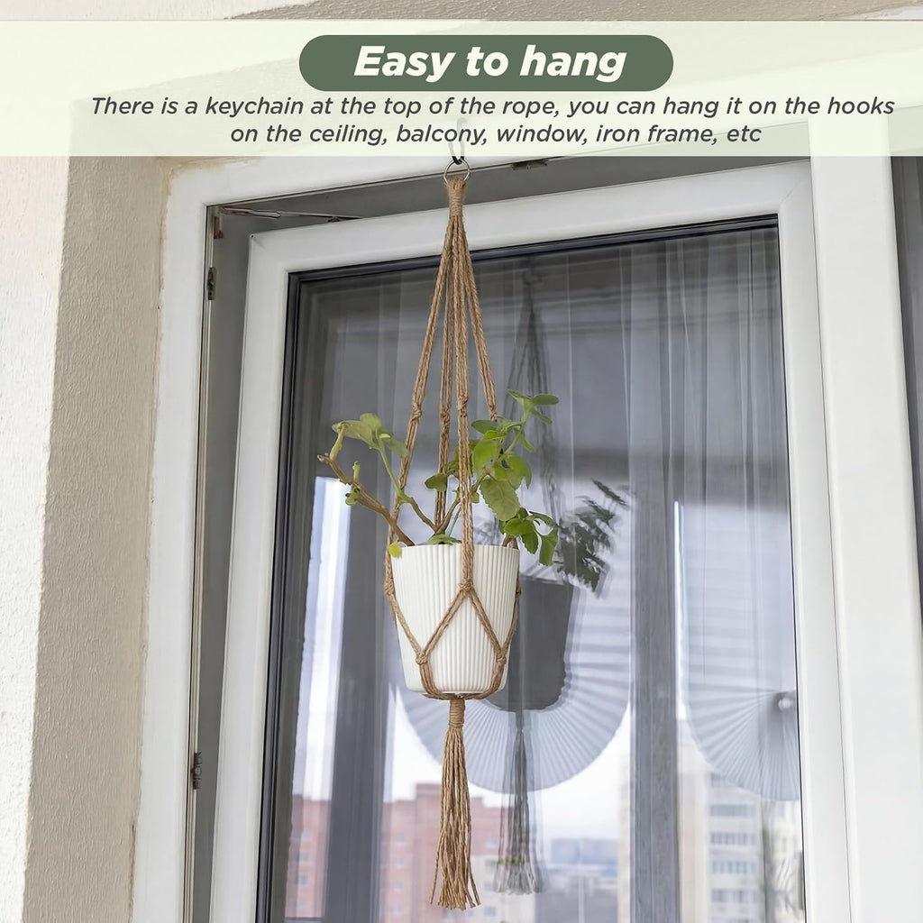 EBOOT 3 Pack 33 41 48 Inch Macrame Plant Hanger, Linen Color, 4 Legs