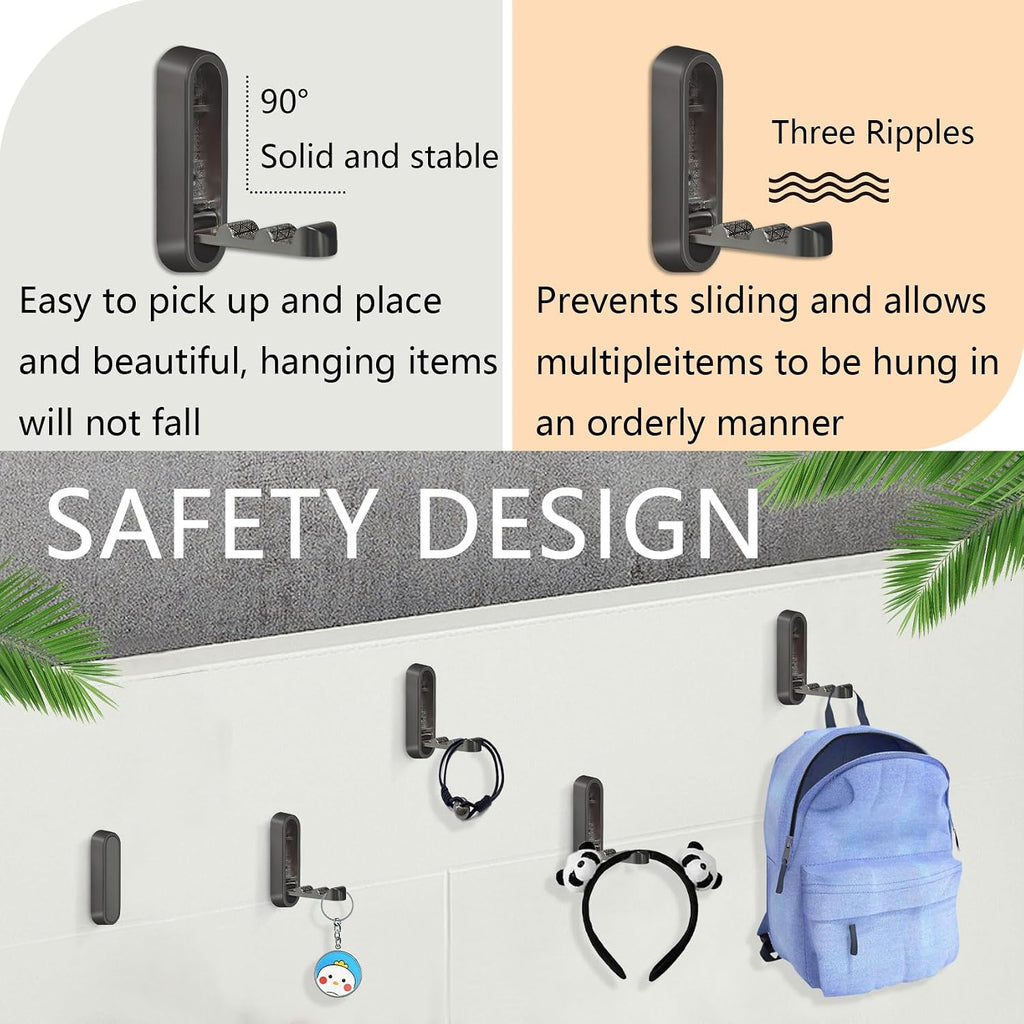 4PCS Folding Coat Hooks, Flip Down Hook, Foldable Gold Hook Wall, Heavy Duty Invisible Folding Hooks for Hanging Coats, Bags, Hats, Cooking Utensil, Bathrobes, Keys (Black)