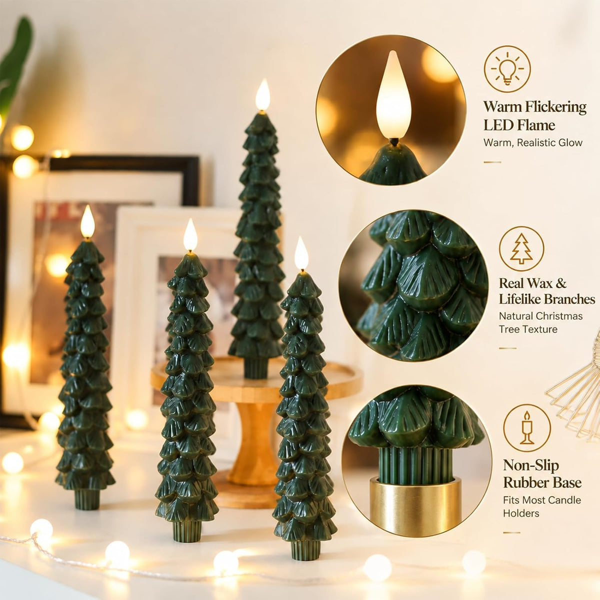 Christmas Decorations for Home, Christmas Tree Flameless Taper Candles