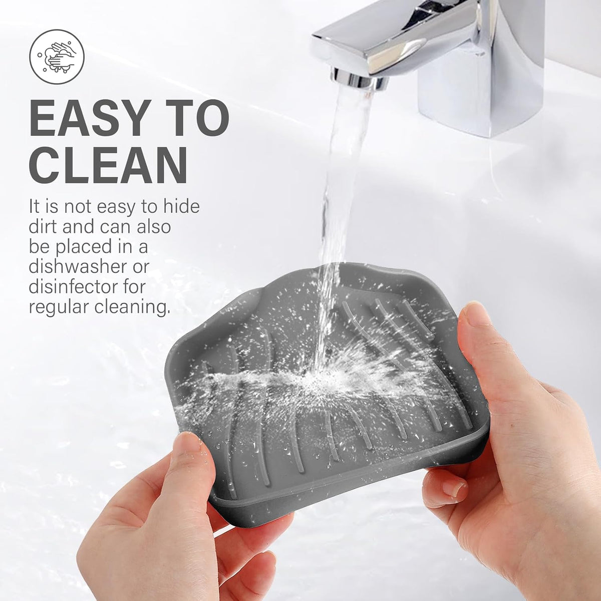 2PCS Self Draining Soap Holder,Spofit Silicone Soap Dish, Suitable for for Kitchen, Bathroom, Shower, Bath Tub,Soap Container (Grey)