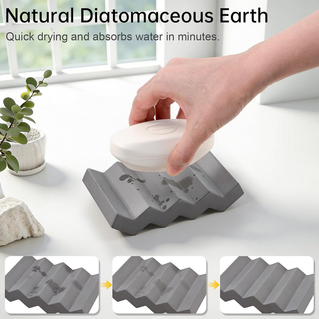 Bar Soap Holder Diatomite Soap Dish Sponge Caddy, Dark Grey