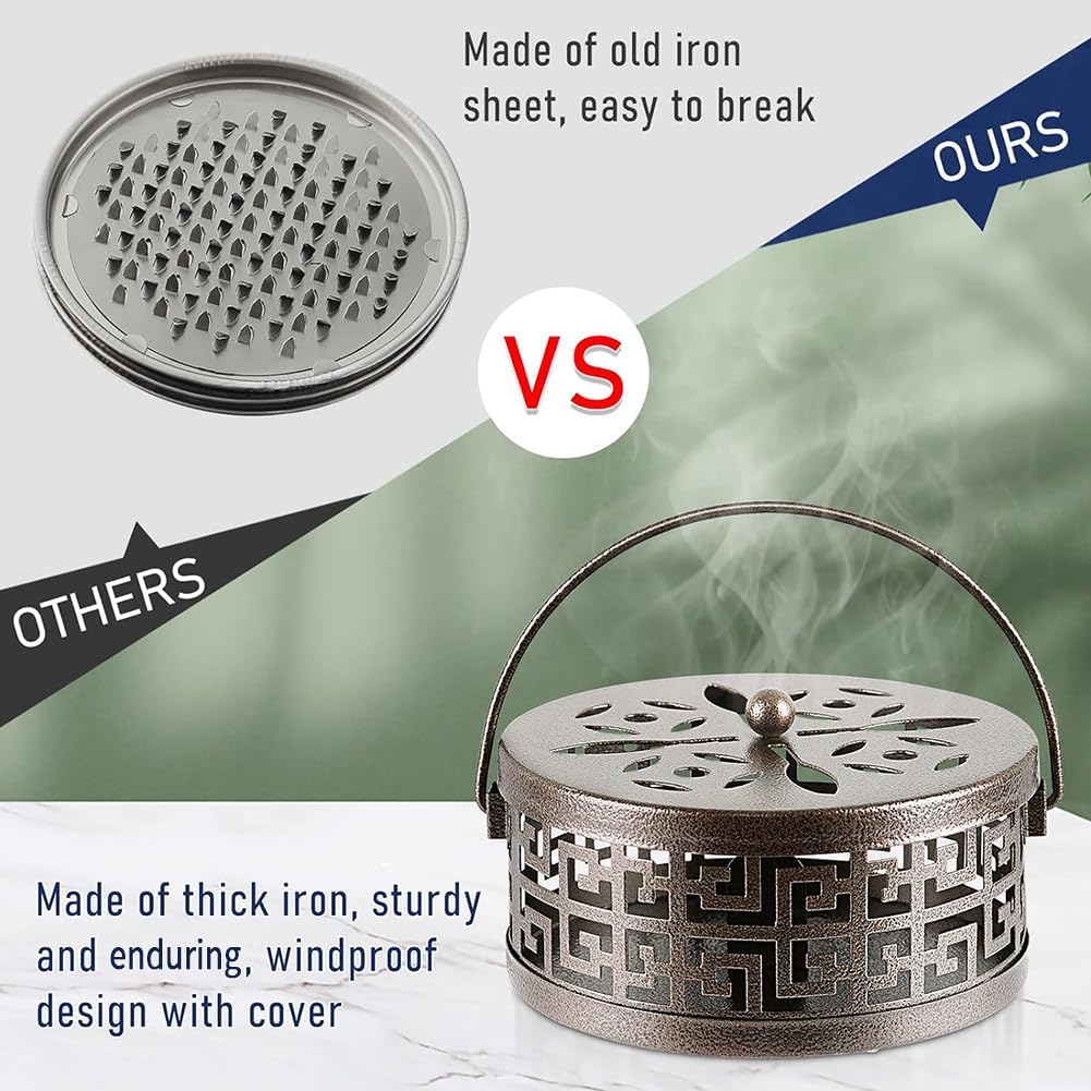 Exquisite Metal Mosquito Coil Holder for Indoor and Outdoor, Bronze