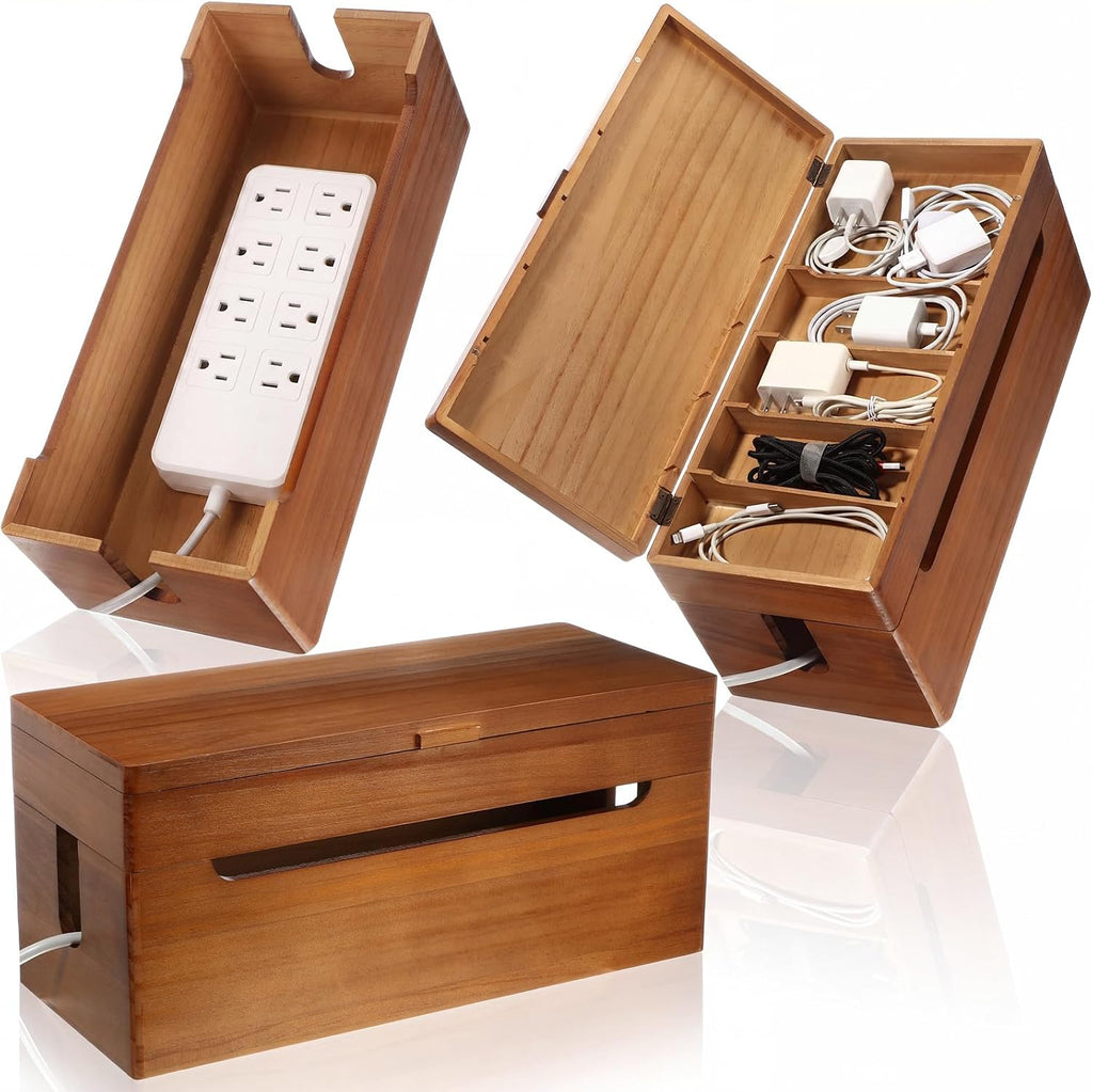 Novabright Wood Double Layer Cable Management Box 15.75 x 6.57 x 6.7 Inches