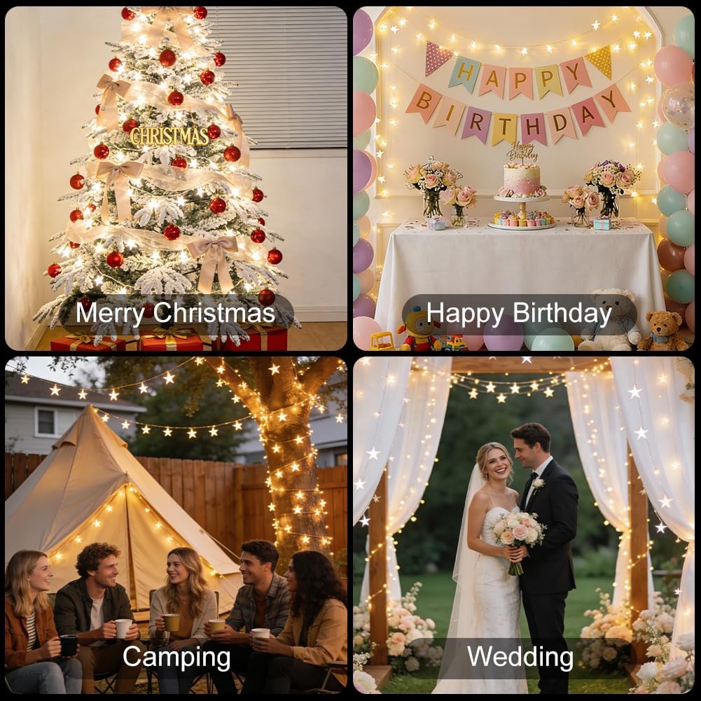 RaThun 49.2ft Star String Lights with Remote for Indoor Bedroom Warm White