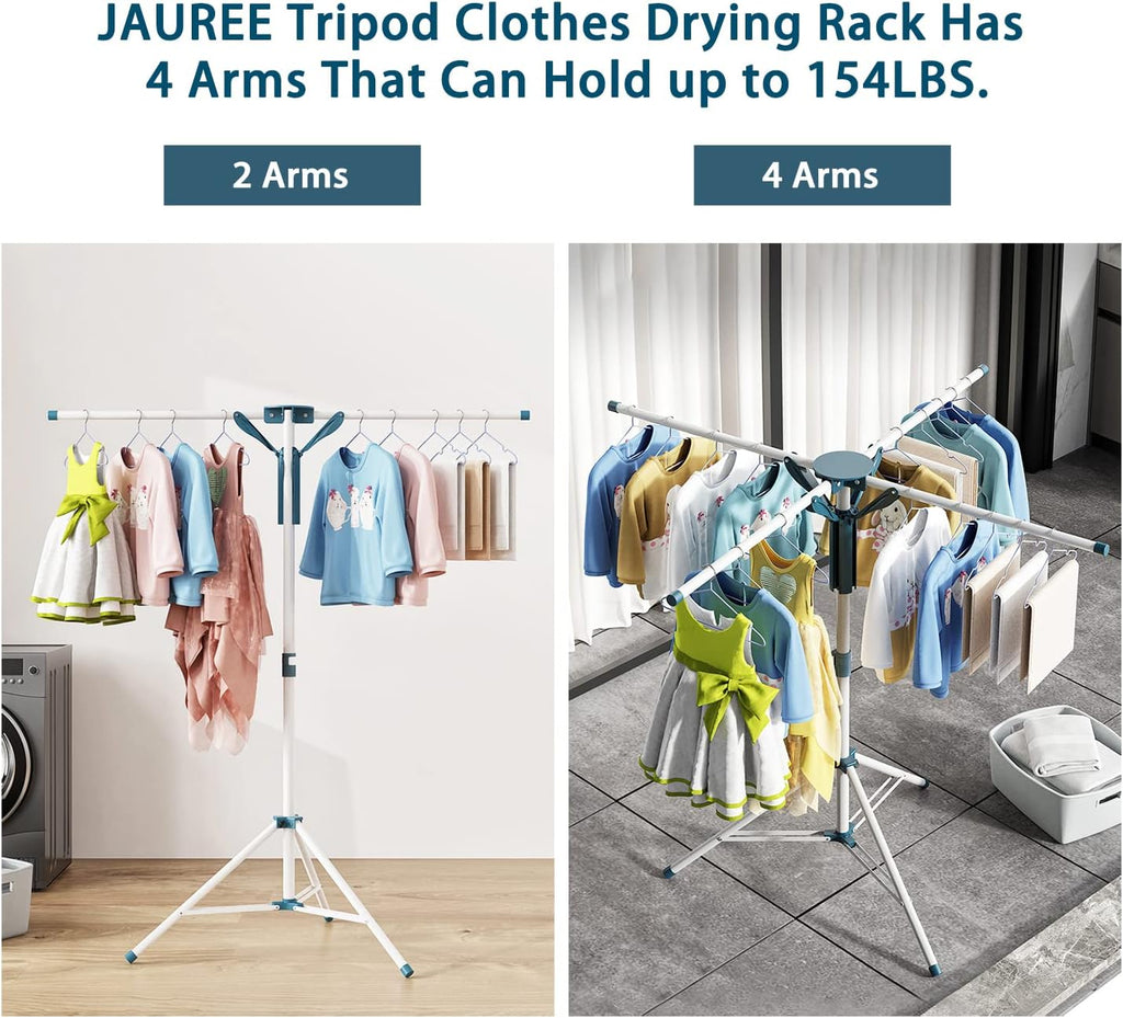 JAUREE Tripod Clothes Drying Rack Folding Indoor, Portable Drying Rack Clothing and Height-Adjustable, Space Saving Laundry Drying Rack with 20 Clips