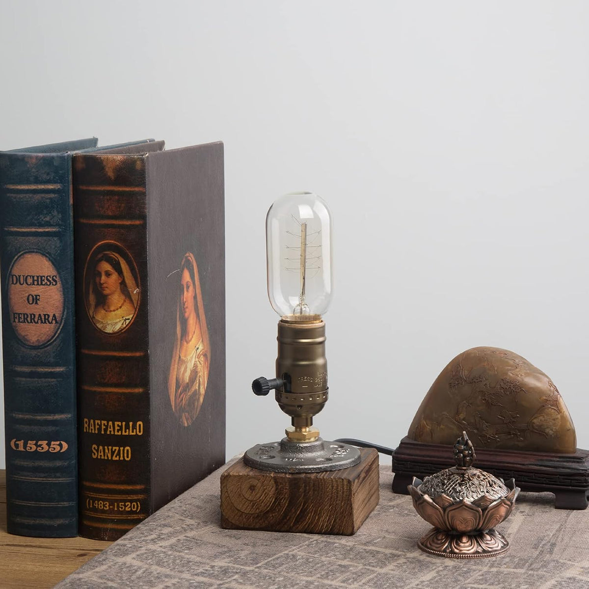 Vintage Table Lamp, Industrial Dimmable Nightlight Steampunk Desk Lamp with E26 Lamp Holder for Bedroom Living Room Home Art Display Cafe Bar Studio Antique Decor(Without Bulb)