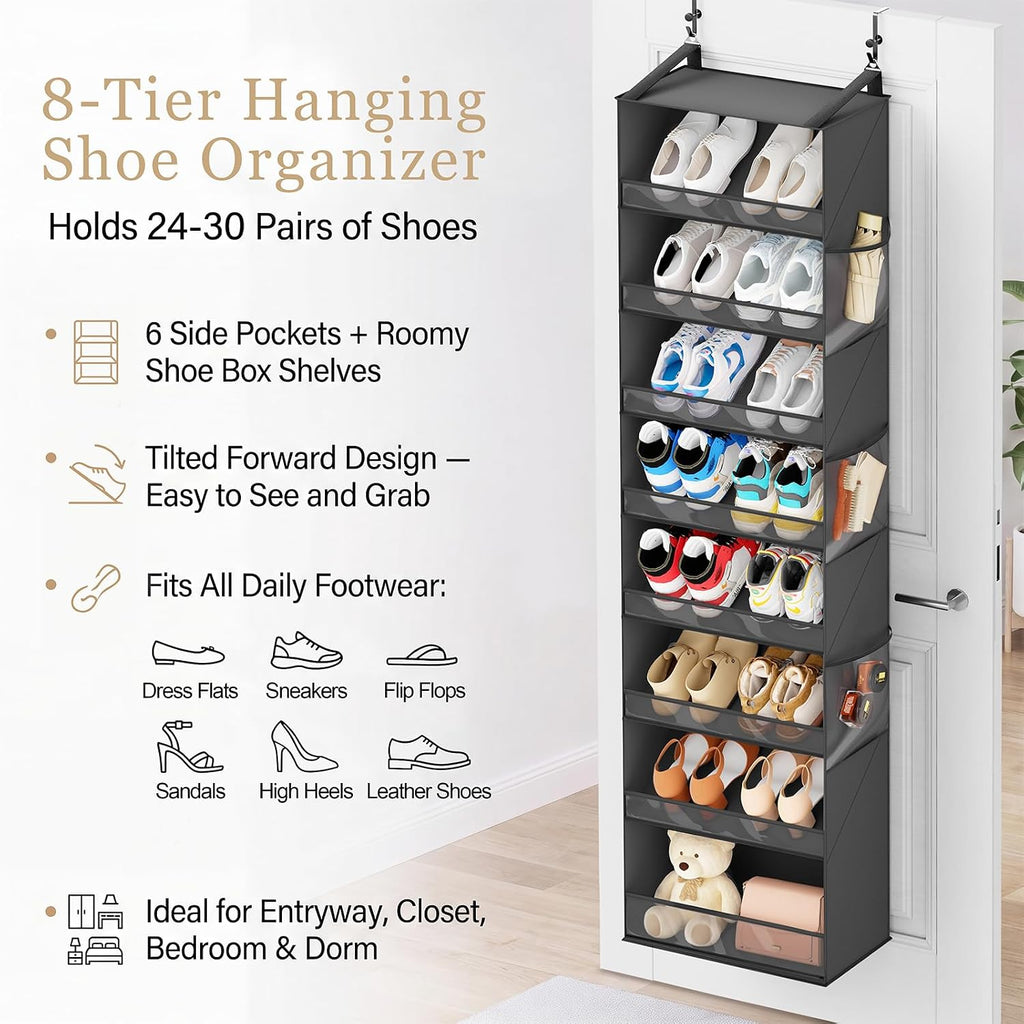 Ligereza Over the Door Shoe Organizer for 20-30 Pairs, 8-Tier, Black