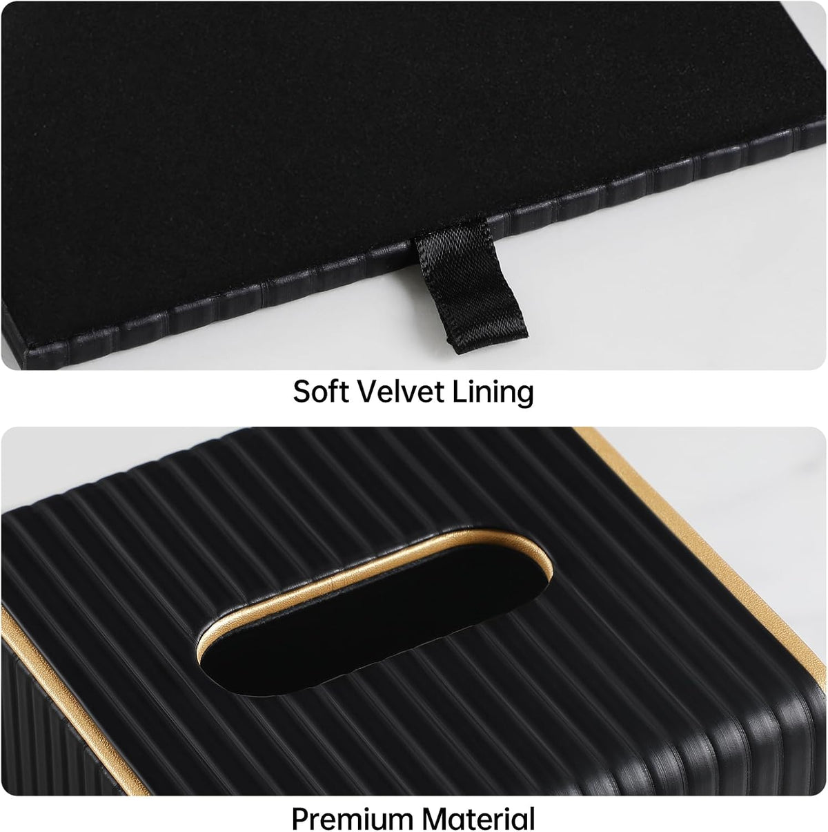 Square PU Leather Tissue Box Cover with Magnetic Closure, Decorative Tissue Holder & Storage Container for Bedroom, Living Room, Dining Room, Bathroom, Countertop, Desk & Office (Black)