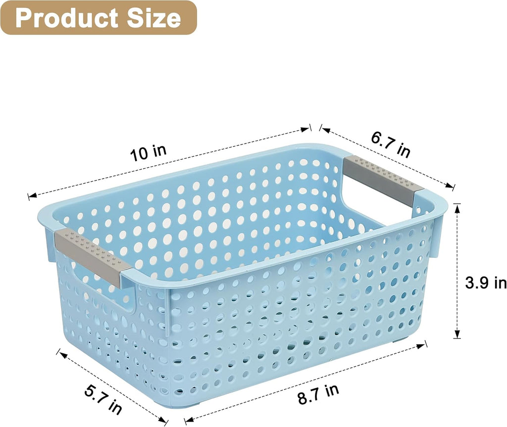 Soddeph 4-Pack Hollow Plastic Storage Baskets with Handles(Blue, Small)
