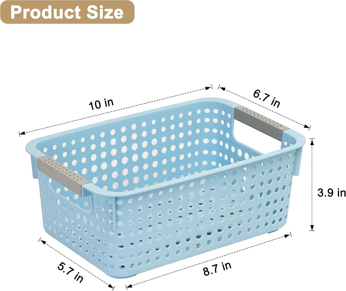 Soddeph 4-Pack Hollow Plastic Storage Baskets with Handles(Blue, Small)