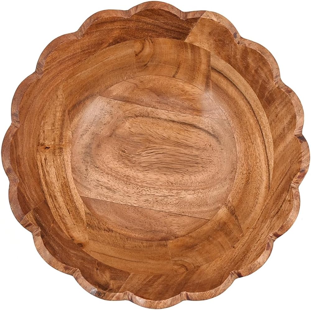 Fruit Bowl Acacia Wood Decorative Wooden Bowl for Kitchen, Dining Table & Entryway Centerpieces and Farmhouse Table Decor (9" x 9" x 4")