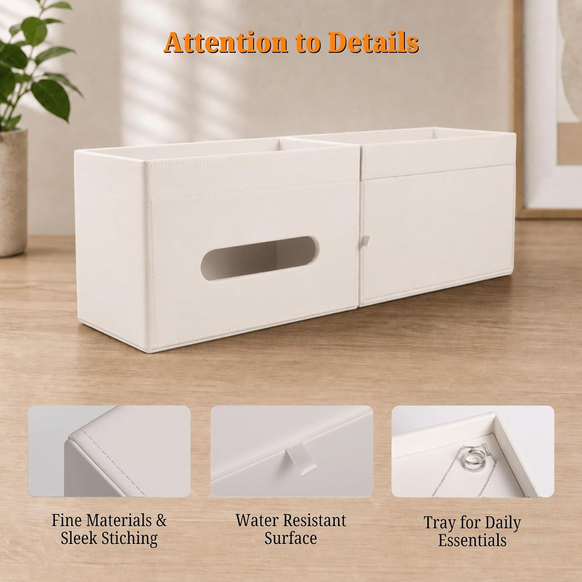 LAMOTI Tissue Box Cover Rectangular with Storage, PU Leather Tissue Holder