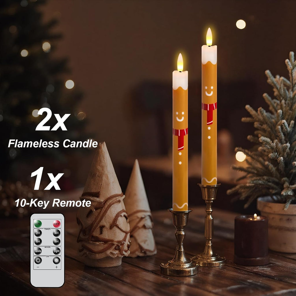 Gingerbread Man Christmas Flameless Taper Candles with Remote