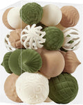 30pcs Velvet Christmas Ball Ornaments, Flocked Shatterproof Christmas Ornaments Hanging Xmas Tree Decorations Set for Home Party Holiday Decor (Multi-Size, Brown-Green-Cream)