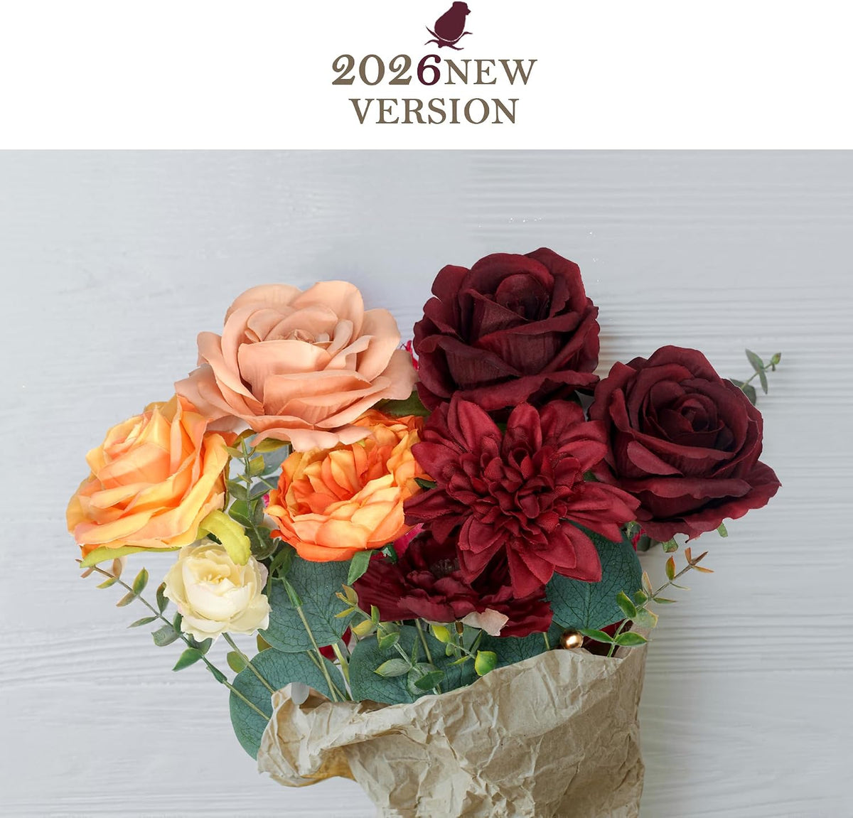 Champane and Red Artificial Flowers Combo Silk Mix Fake Flowers with Stem for DIY Wedding Arch Bridal Bouquets Baby Shower Centerpieces Party Wall Home Decorations