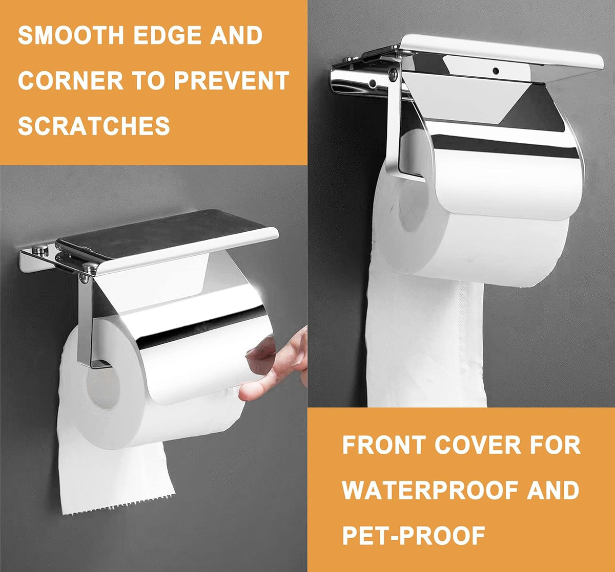 Toilet Paper Holder with Phone Shelf and Waterproof Cover