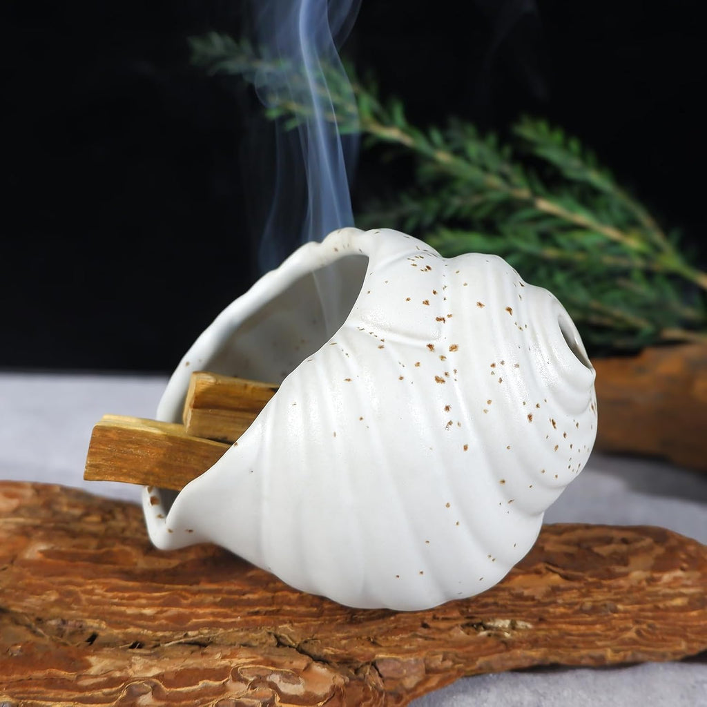 MOUGIGI Ceramic Conch Palo Santo Burner Holder - Mini Chiminea Incense