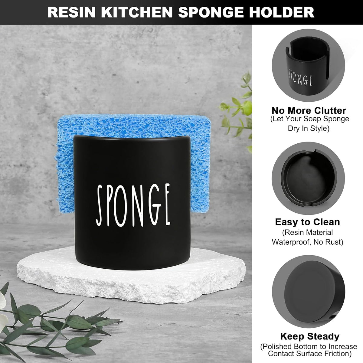 Dish Soap Dispenser for Kitchen with Sponge Holder,16.9 fl oz Kitchen Soap Dispenser Set with Tray,3 in 1 Dish Sponge Holder for Kitchen Sink Organizer Accessories,Black