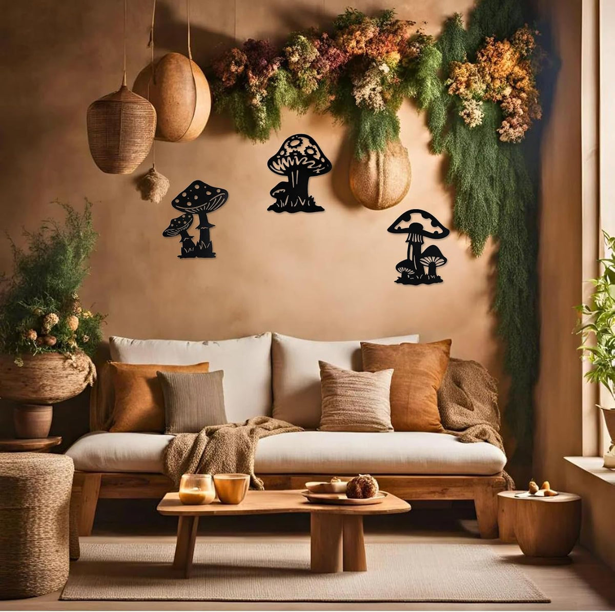 QZGXDECO Metal Mushroom Wall Decor - 3 Pack 9 inches Mushroom Wall Art Decor Hanging Decoration for Indoor Outdoor,Metal Plant Art Sculpture for Home Garden Fence Kitchen Bedroom Bathroom Living Room
